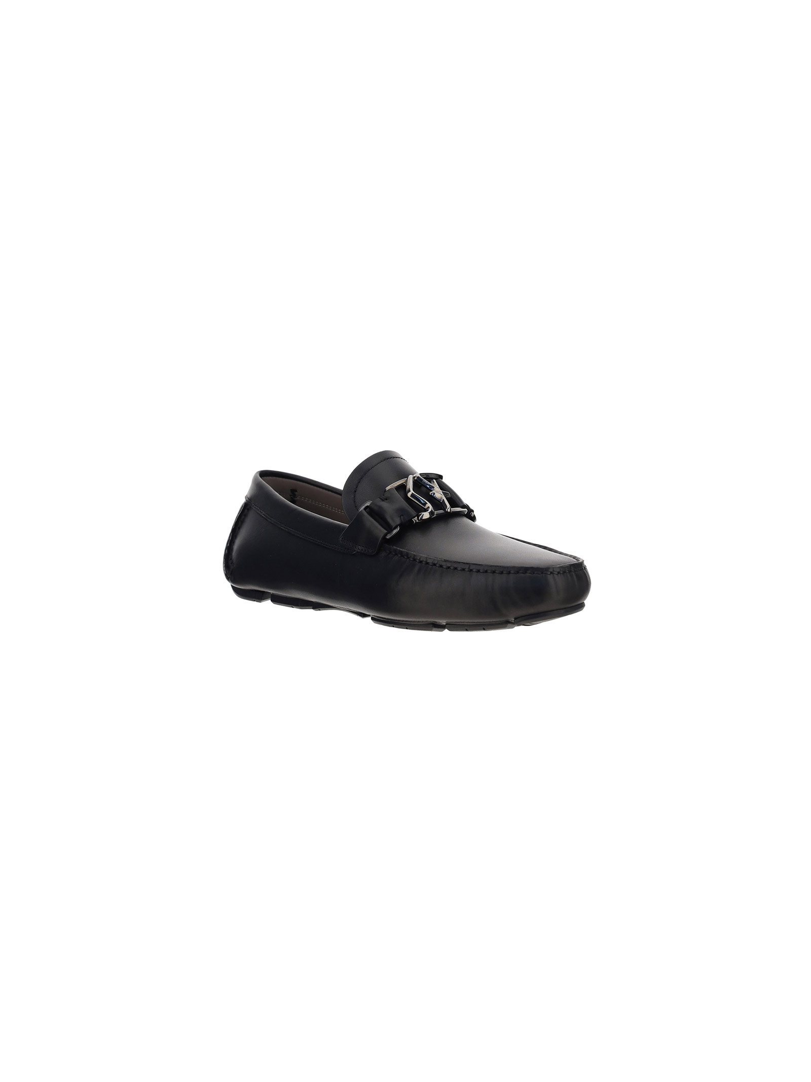 Ferragamo Leather Ornament Driver Loafers In Black