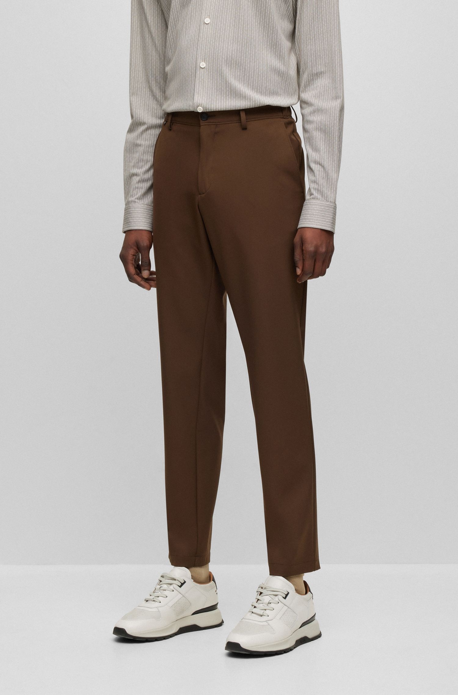 Hugo Boss Stretch Fabric Pleated Casual Pants In White