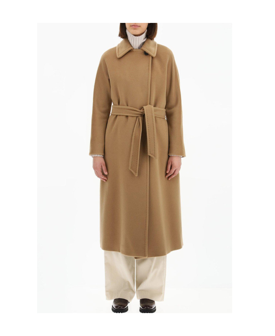 Max Mara Brown Cashmere Belted Coat In Nude