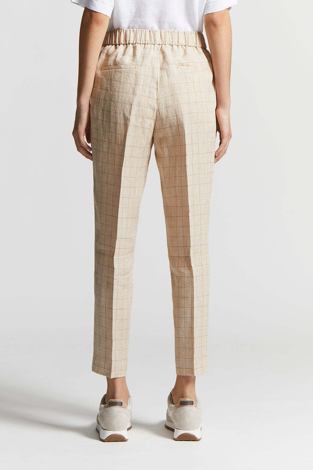 Peserico Prince Of Wales Linen Trousers In Yellow