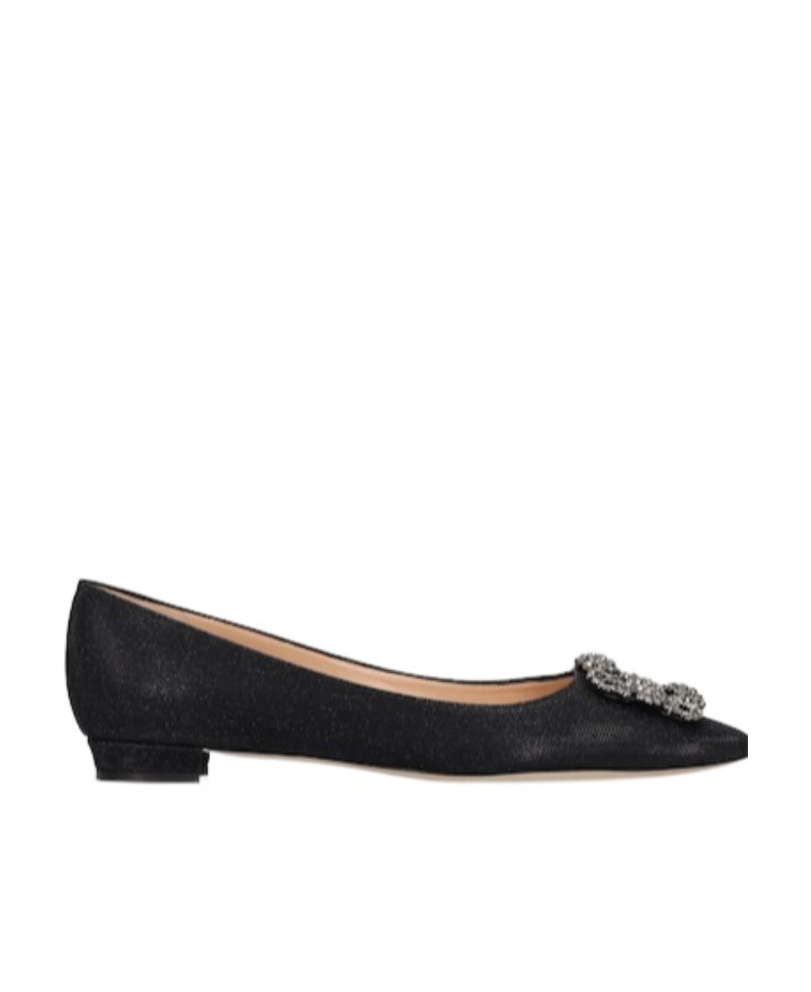 Manolo Blahnik Hangisi Fmc Crystal Buckle Satin Flats