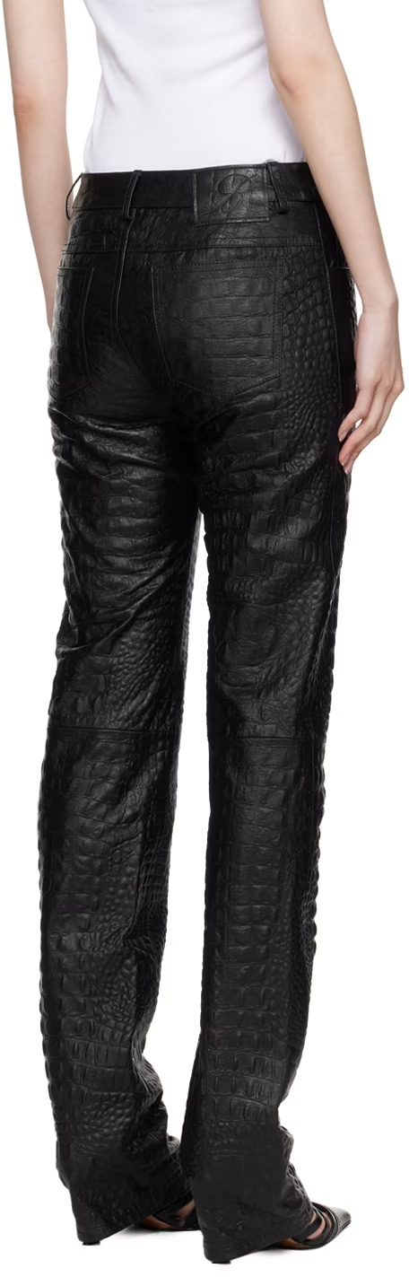 Blumarine Crocodile-effect Leather Trousers In Black
