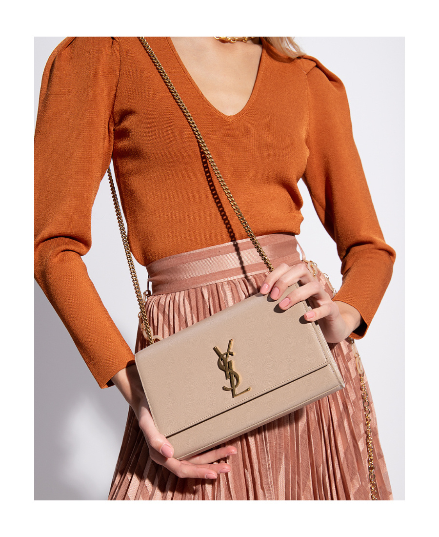 Saint Laurent Logo Leather Shoulder Bag In Nude