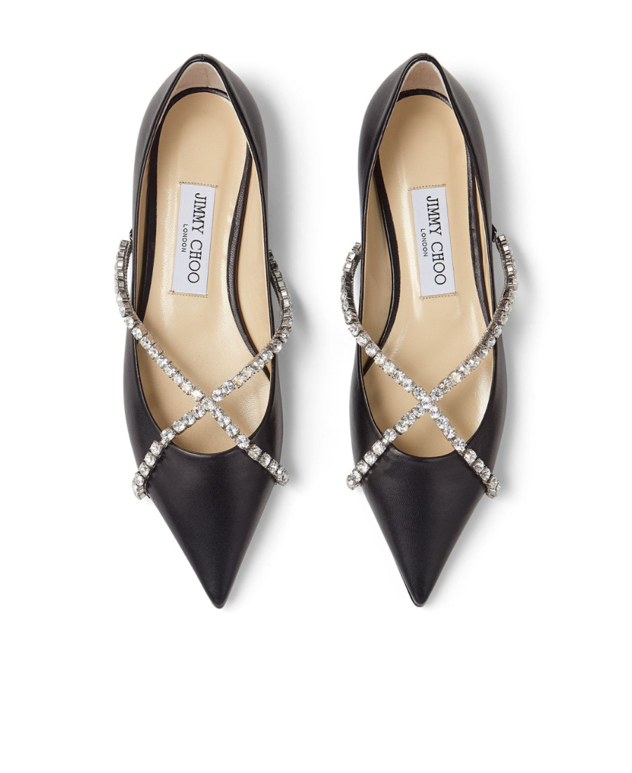 Shop Jimmy Choo Black Diamond Buckle Flat Shoes