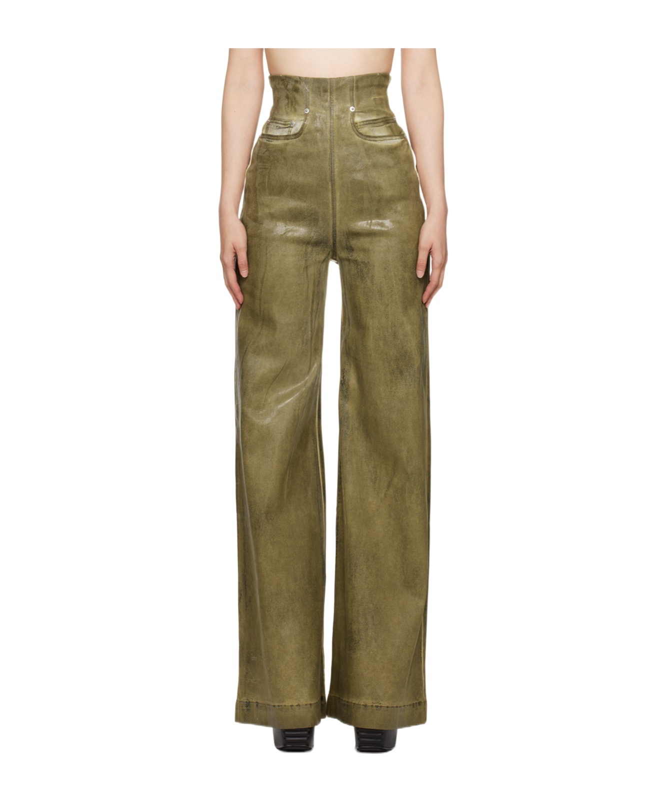 Rick Owens Drkshdw Dirt Cooper High Rise Denim Wide Jeans In Green