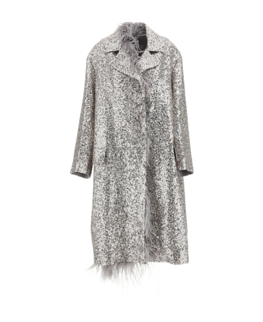 Valentino Sequin Long-sleeved Coat In Gray