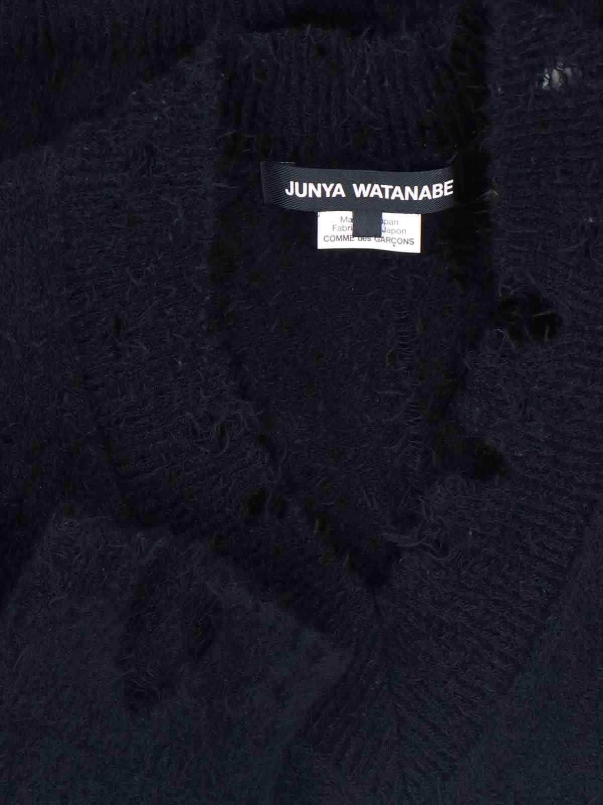 Junya Watanabe V-neck Knitwear With Distressed Long Sleeves In Black