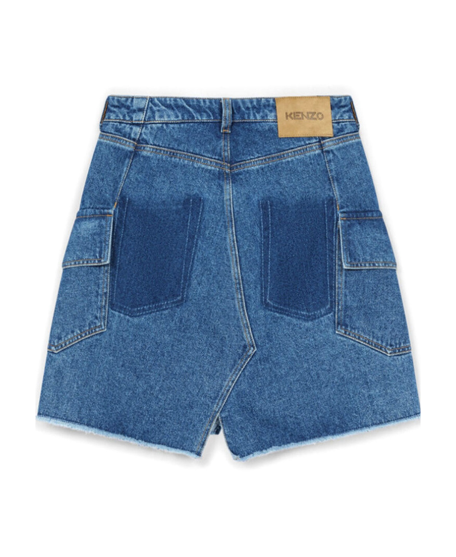 Kenzo Logo-patch Denim Mini Skirt In Blue