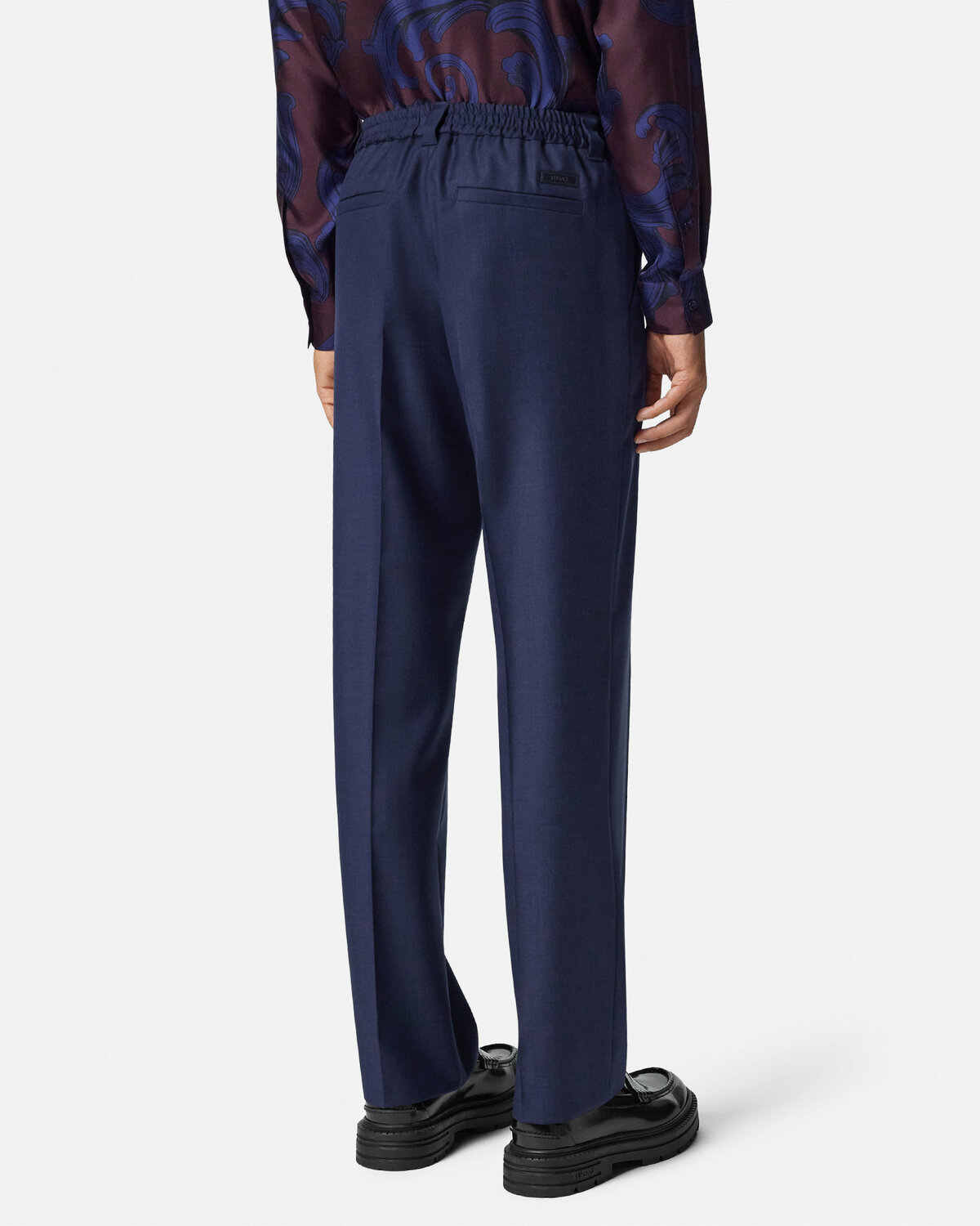 Versace Wool Tailored Trousers In Blue