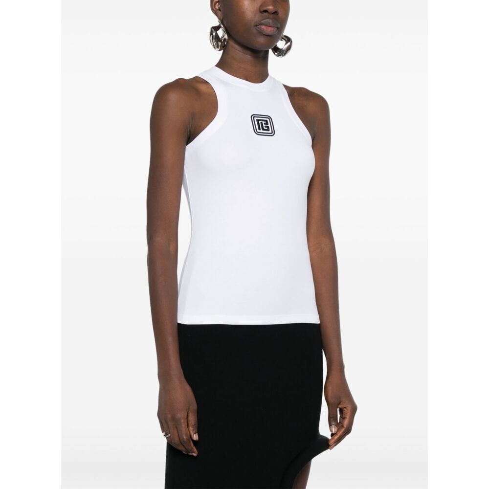 Balmain Fitted Cotton Racerback Top In White