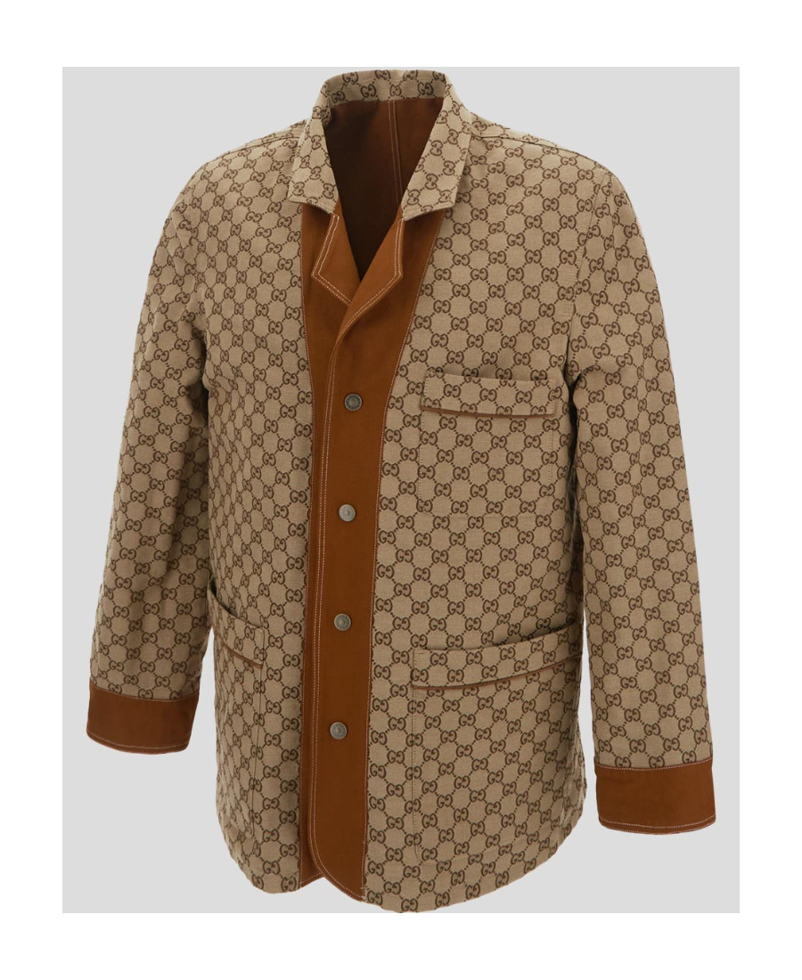 Gucci Monogram-pattern Reversible Jacket In Brown