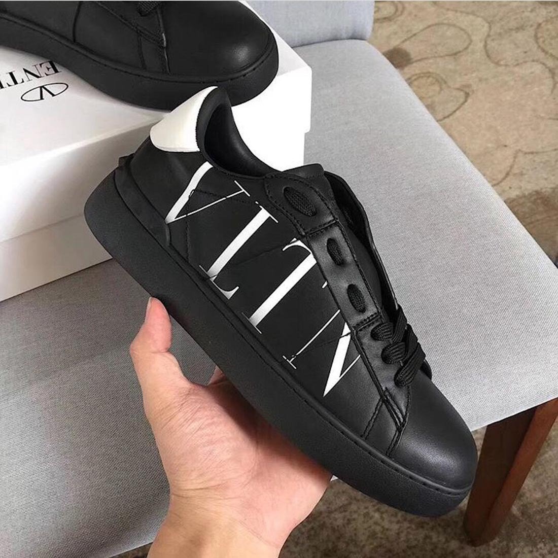 Valentino Rockstud Vltn Open Sneakers In Black