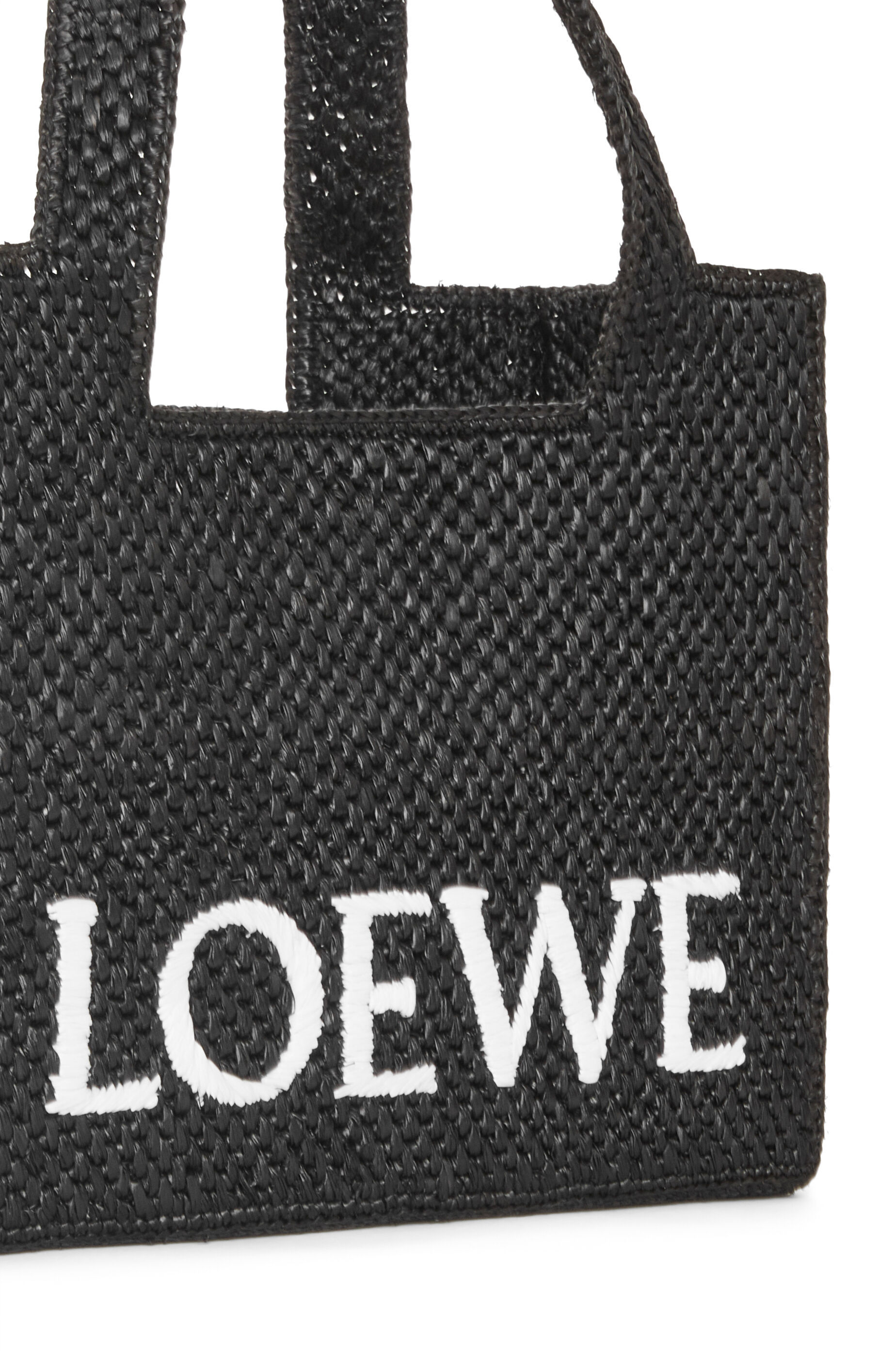 Loewe Logo Medium Tote Bag In Raffia In Black