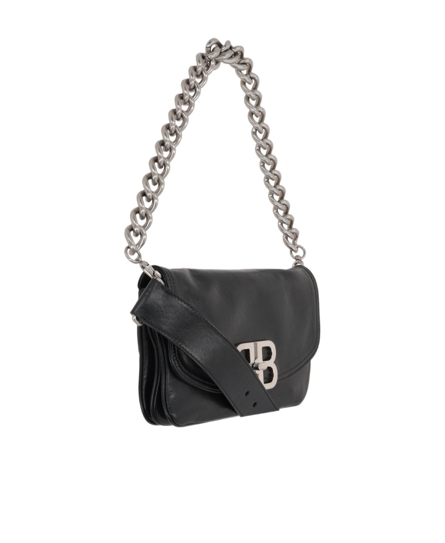Balenciaga Small Leather Soft Flap Shoulder Bag In Black