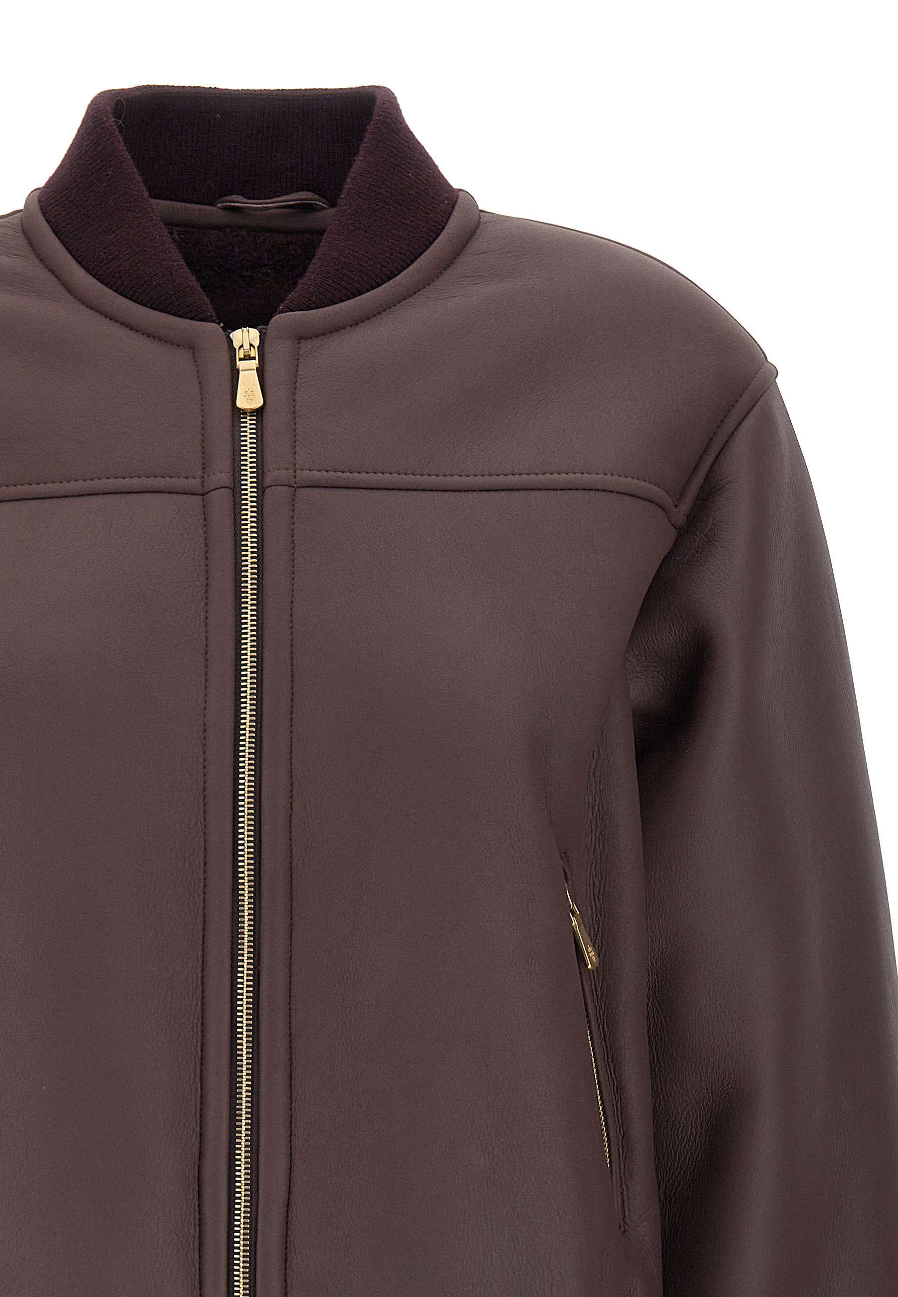 Eleventy Zip-up Sheepskin Bomber Jacket In Brown