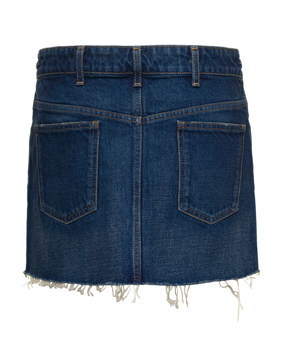 Celine Fringed Denim Mini Skirt With Pleats In Blue