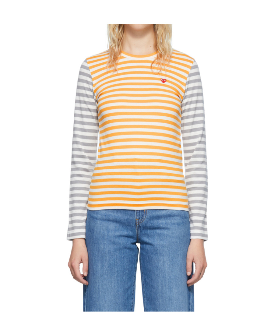 Comme Des Garçons Play Striped Long-sleeved T-shirt In Multicolor