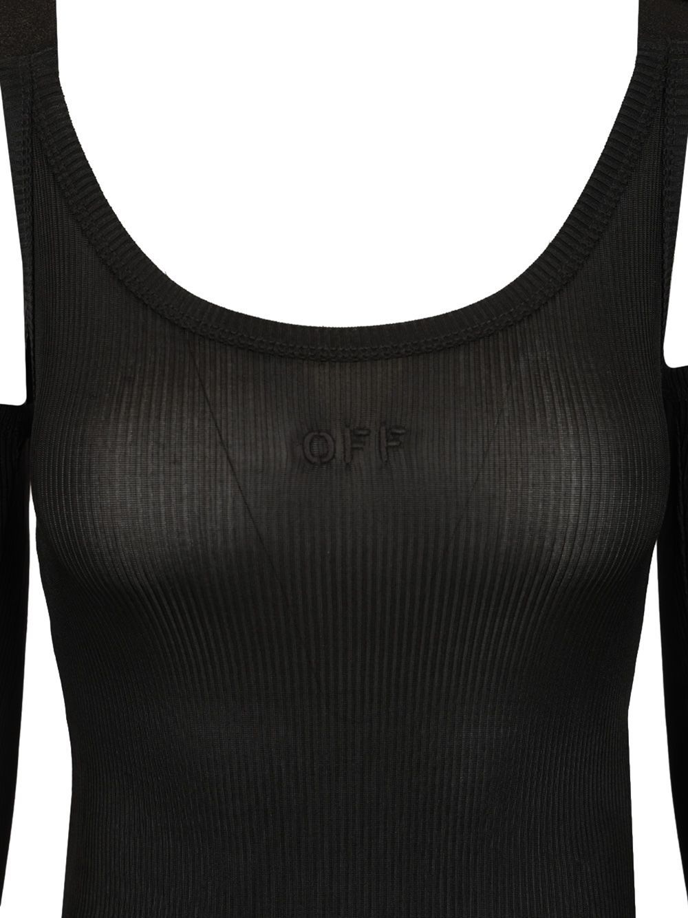 Off-white Black Ribbed Top Tops Black In Black