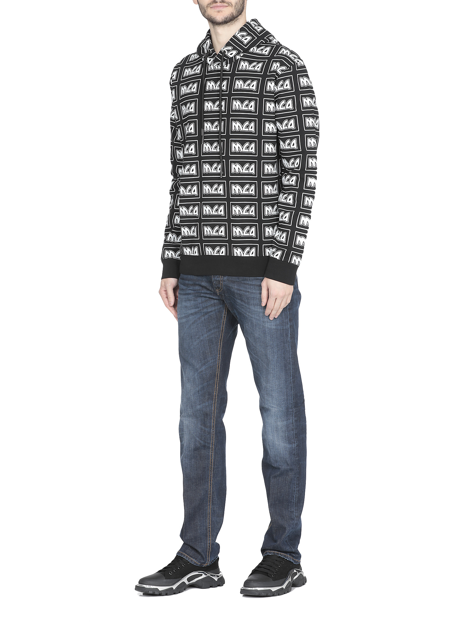 Mcq By Alexander Mcqueen Printed Logo Hooded Sweater In Black