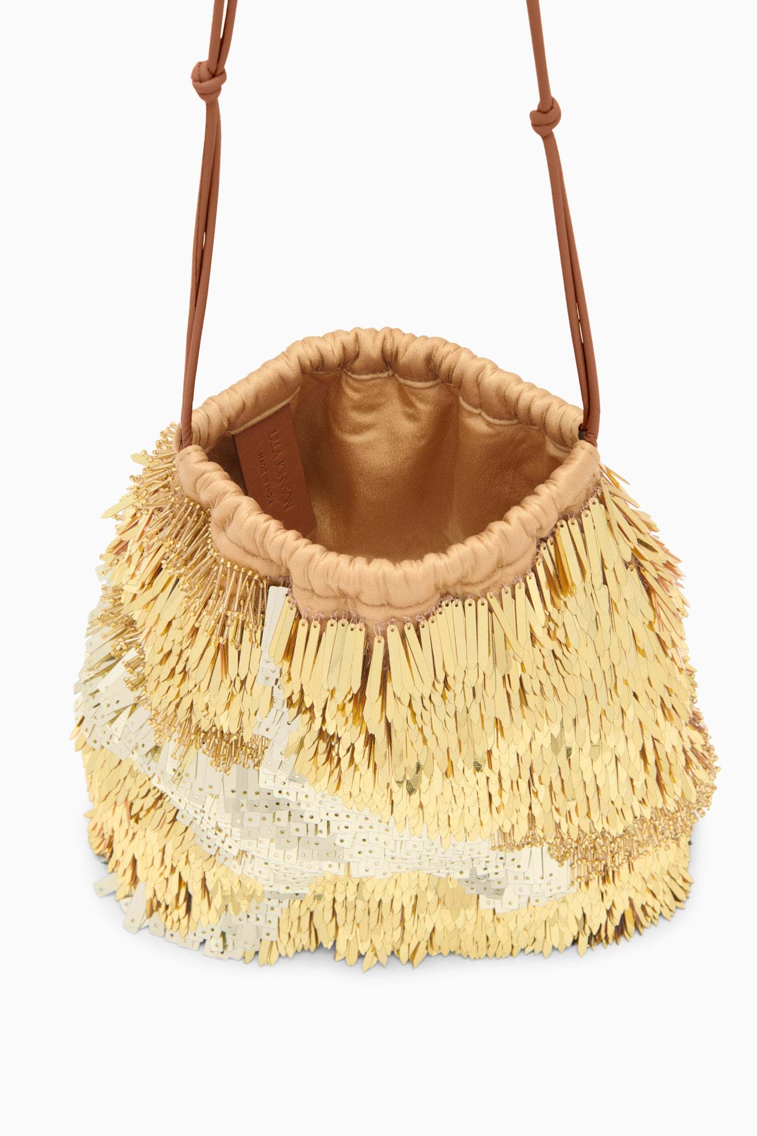 Ulla Johnson Celeste Sequined Drawstring Shoulder Bag In Nude