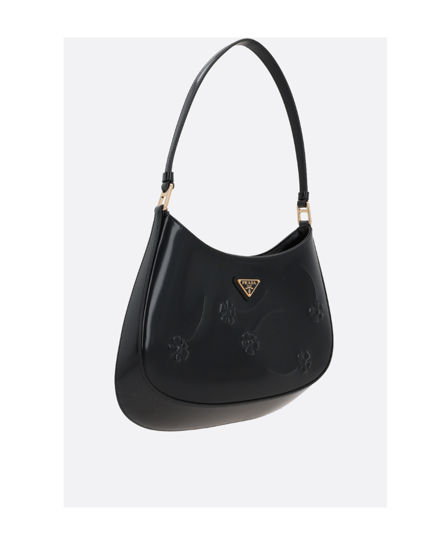 Prada Cleo Embossed-detail Shoulder Bag In Black
