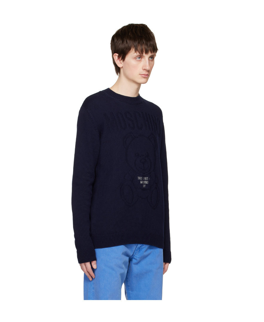 Moschino Cotton Crewneck Sweater With Teddy Bear Pattern In Black