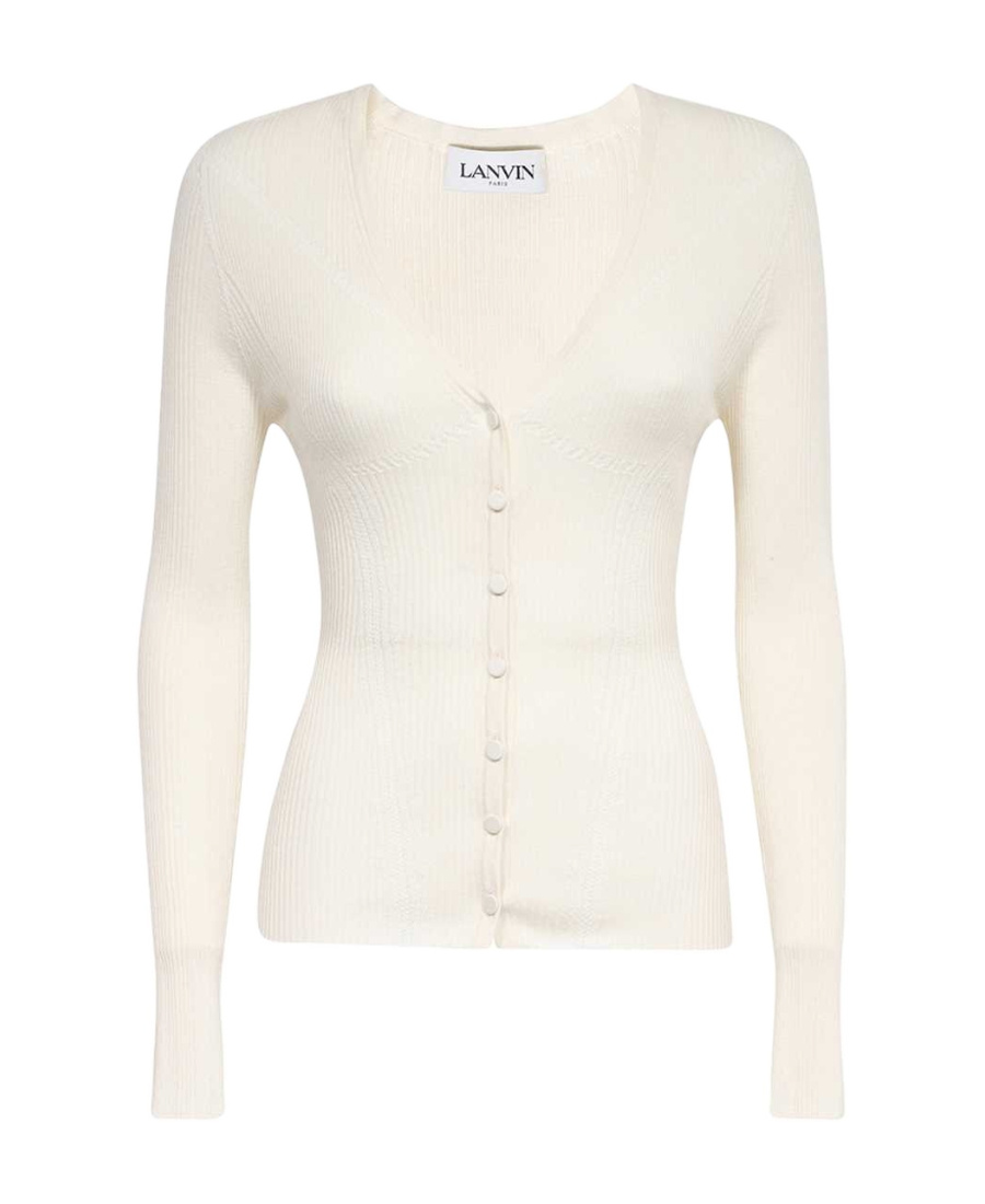 Lanvin Ribbed V-neck Cardigan In White