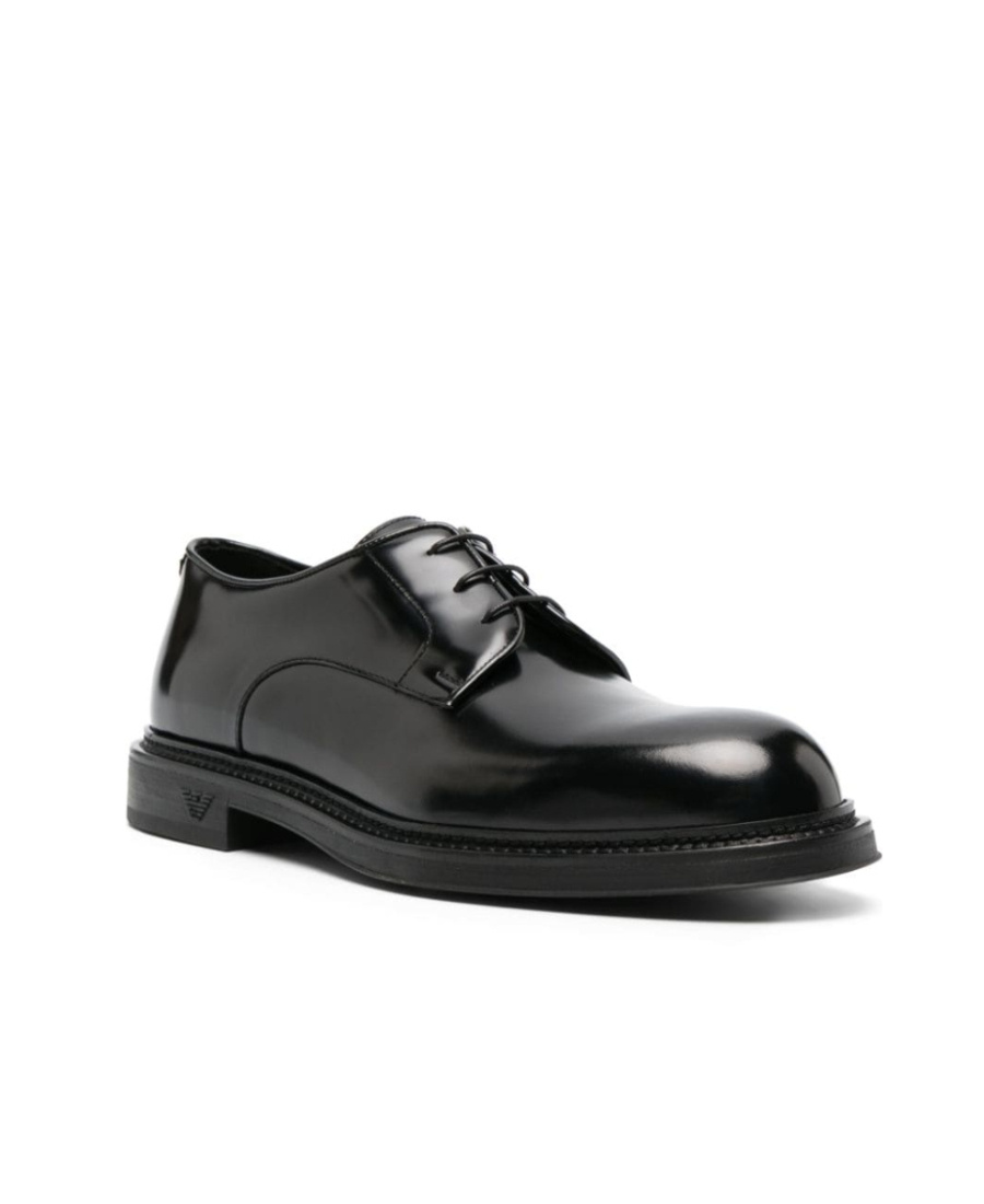 Emporio Armani Lace Up Shoes In Black Leather In Black