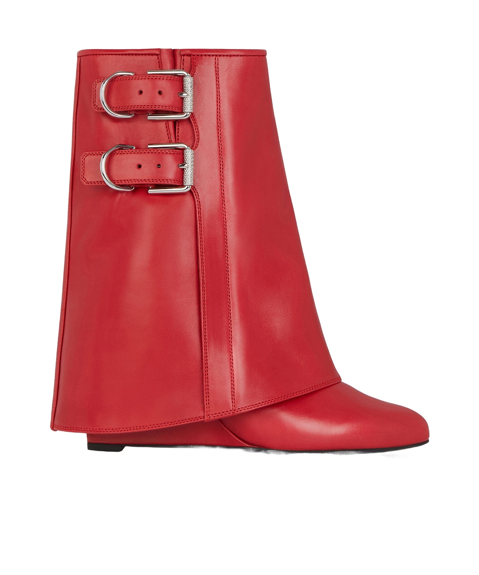 Shop Givenchy Shark Lock Buckles Ankle Boots In Leather In Red