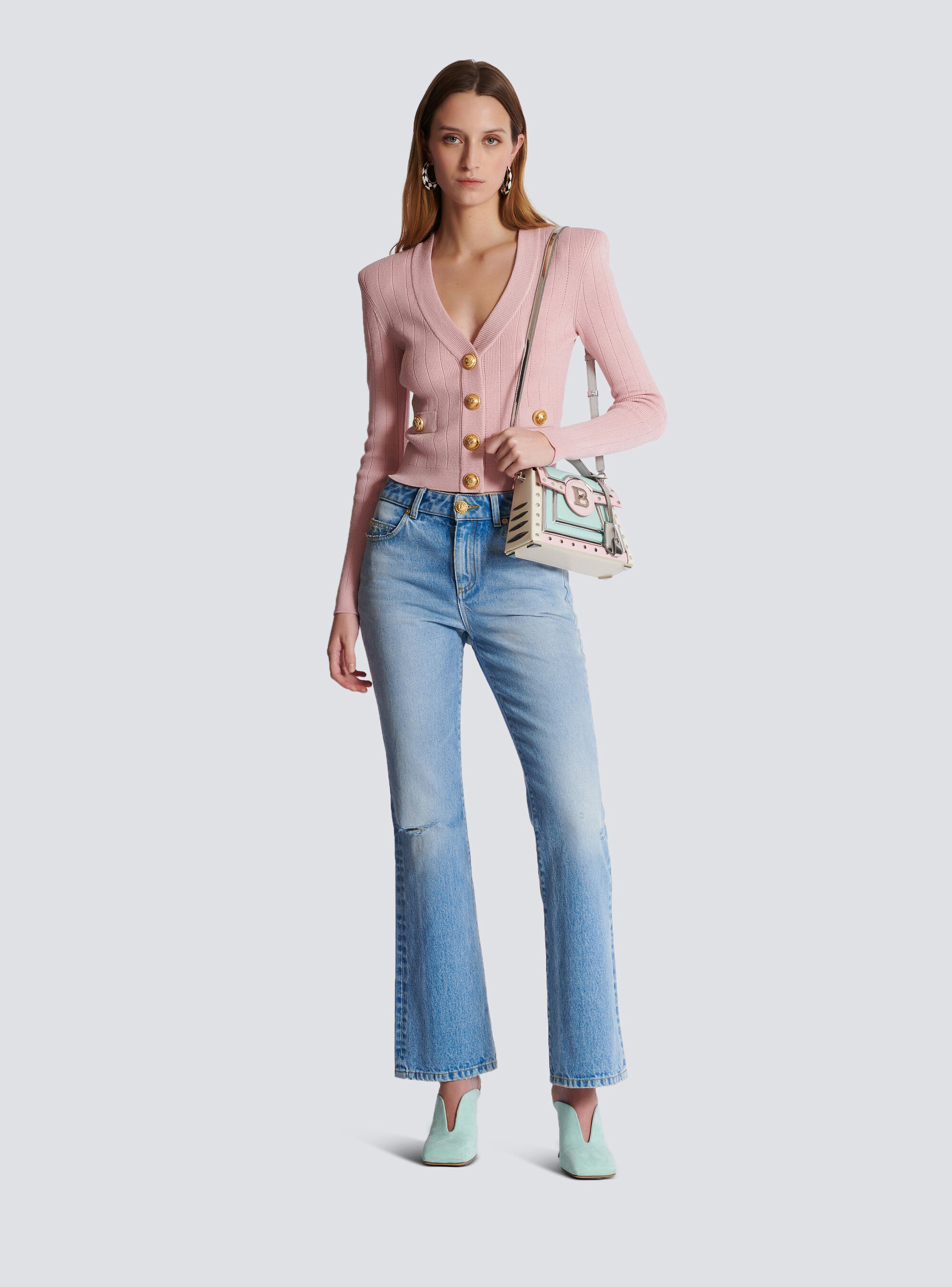 Balmain Button-detail V-neck Cardigan In Pink