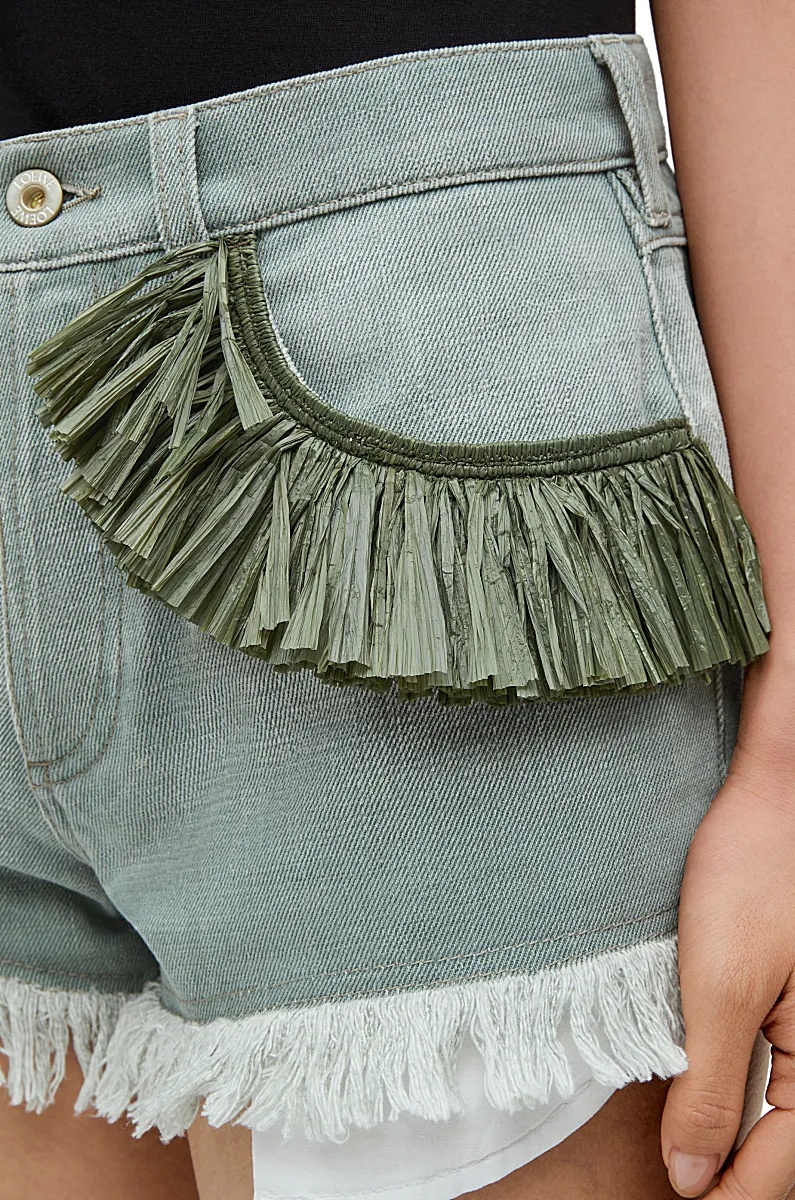 Loewe Frayed Denim Shorts In Green