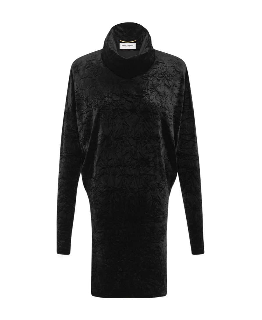 Saint Laurent Velvet Turtleneck Top In Black
