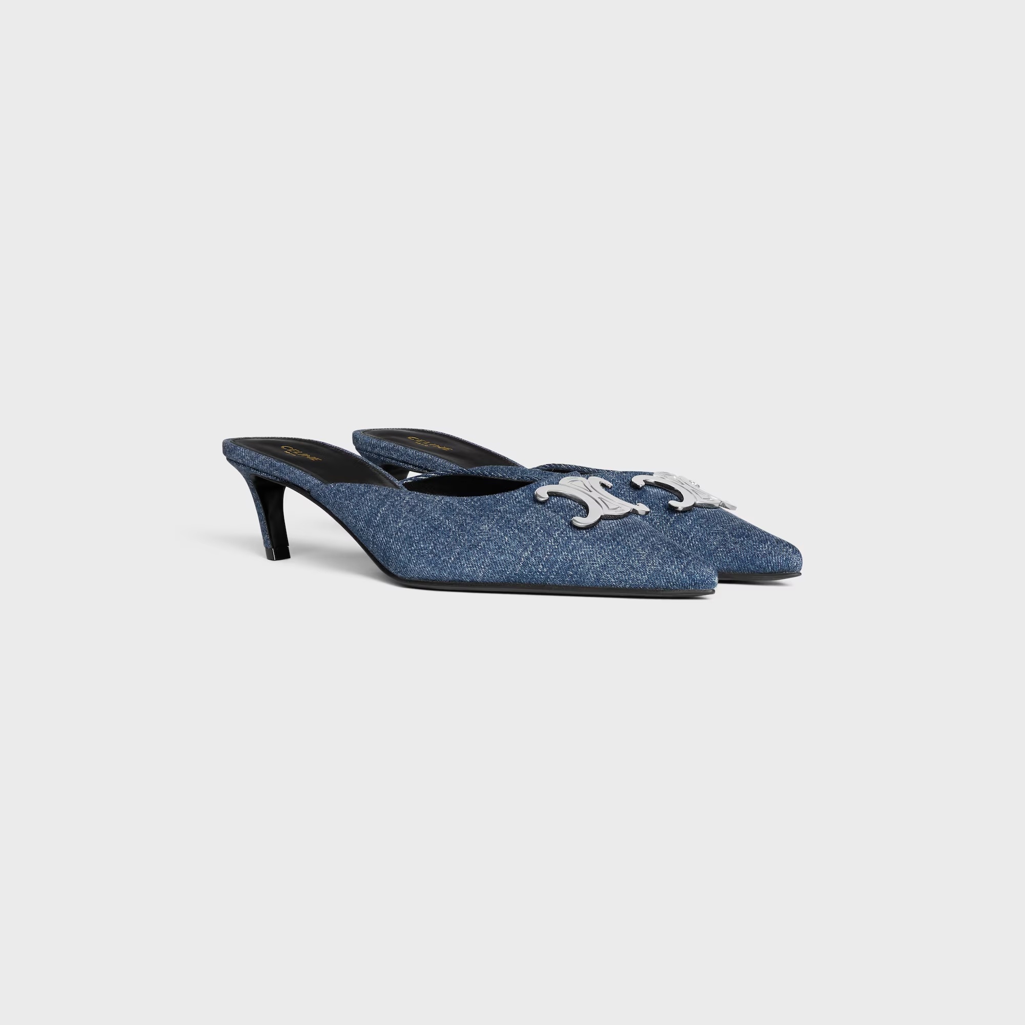 Celine Alma Triomphe Mule In Denim In Blue