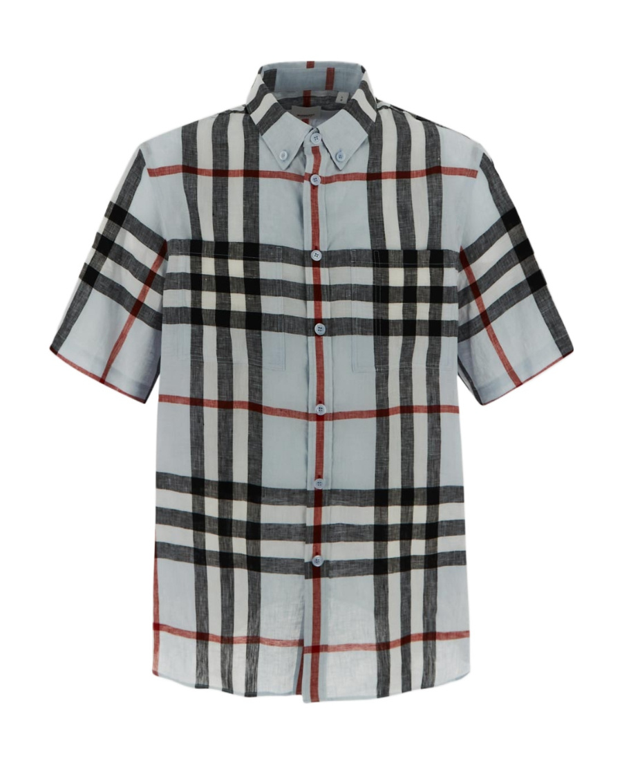 Burberry Check-print Linen Shirt In Gray