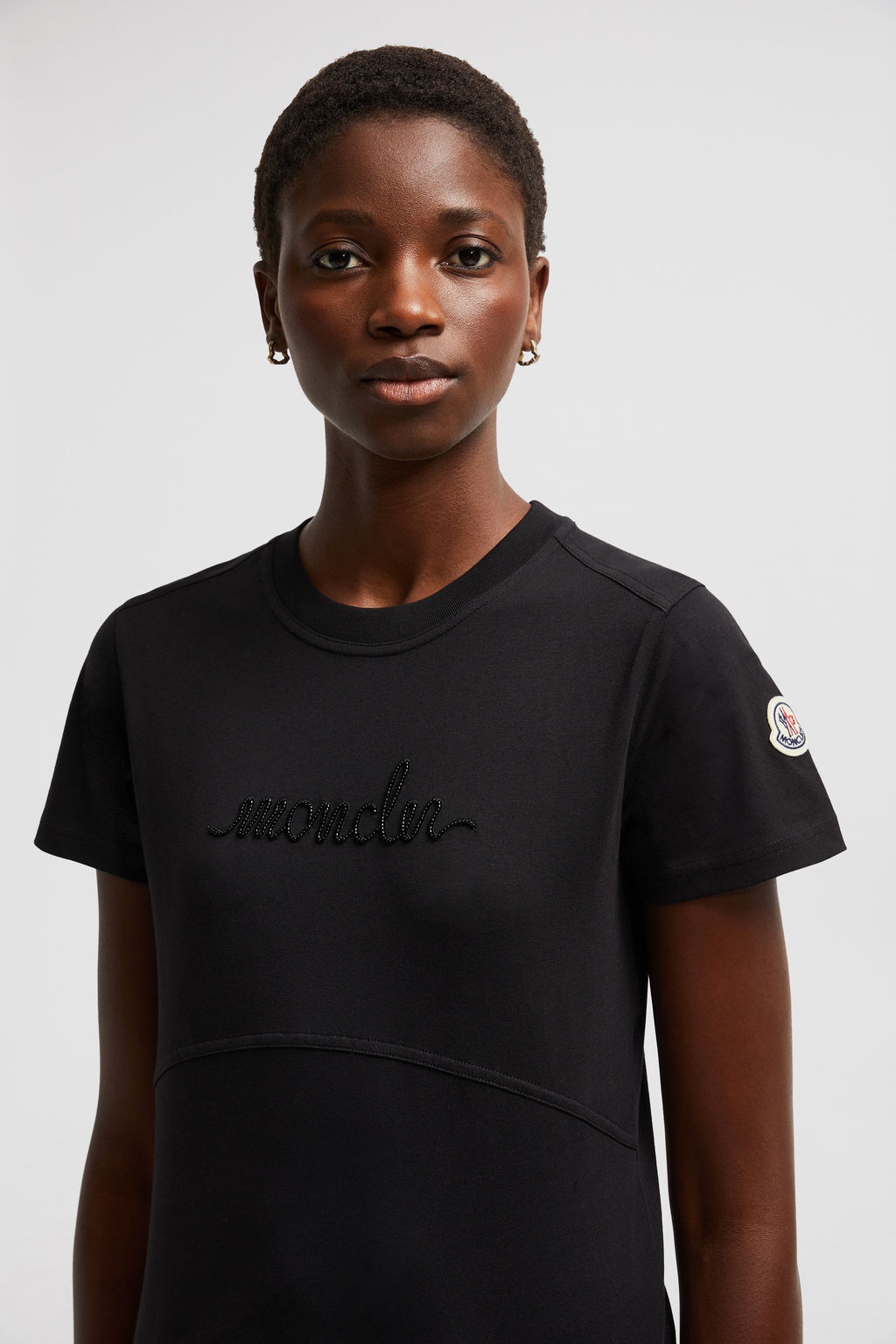 Moncler Beaded Logo T-shirt In Black