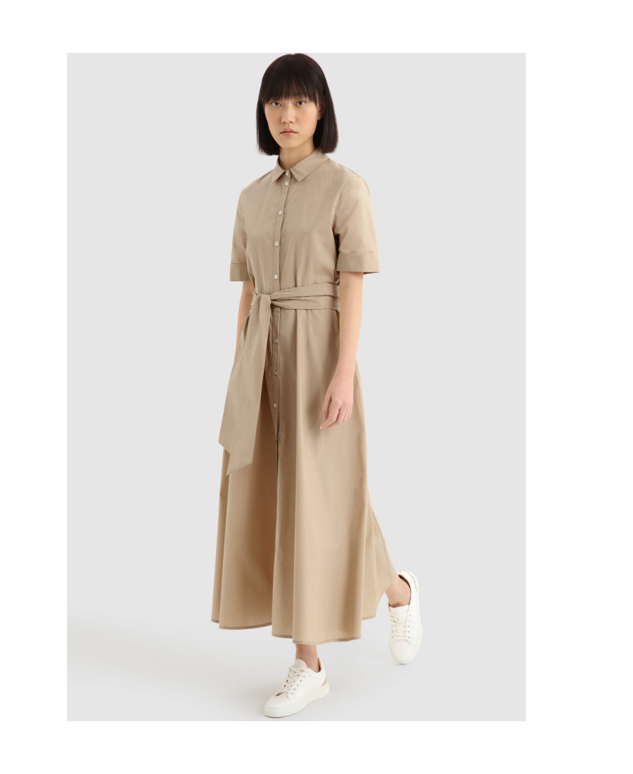Woolrich Belted Short-sleeved Shirt Dress In Gray