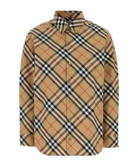 Burberry Beige Shirt With Classic Collar And All-over Check Motif In Cotton Woman In Black
