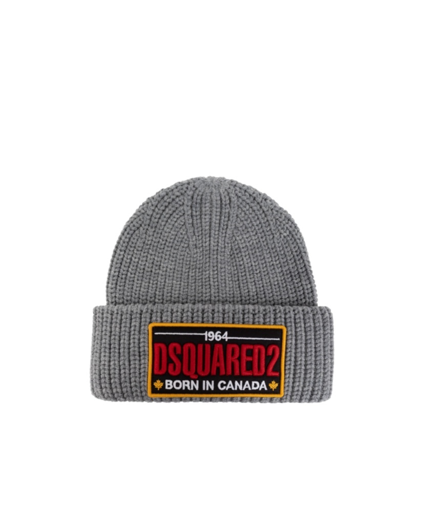 Dsquared2 "beanie Hat With Patch Logo In Gray