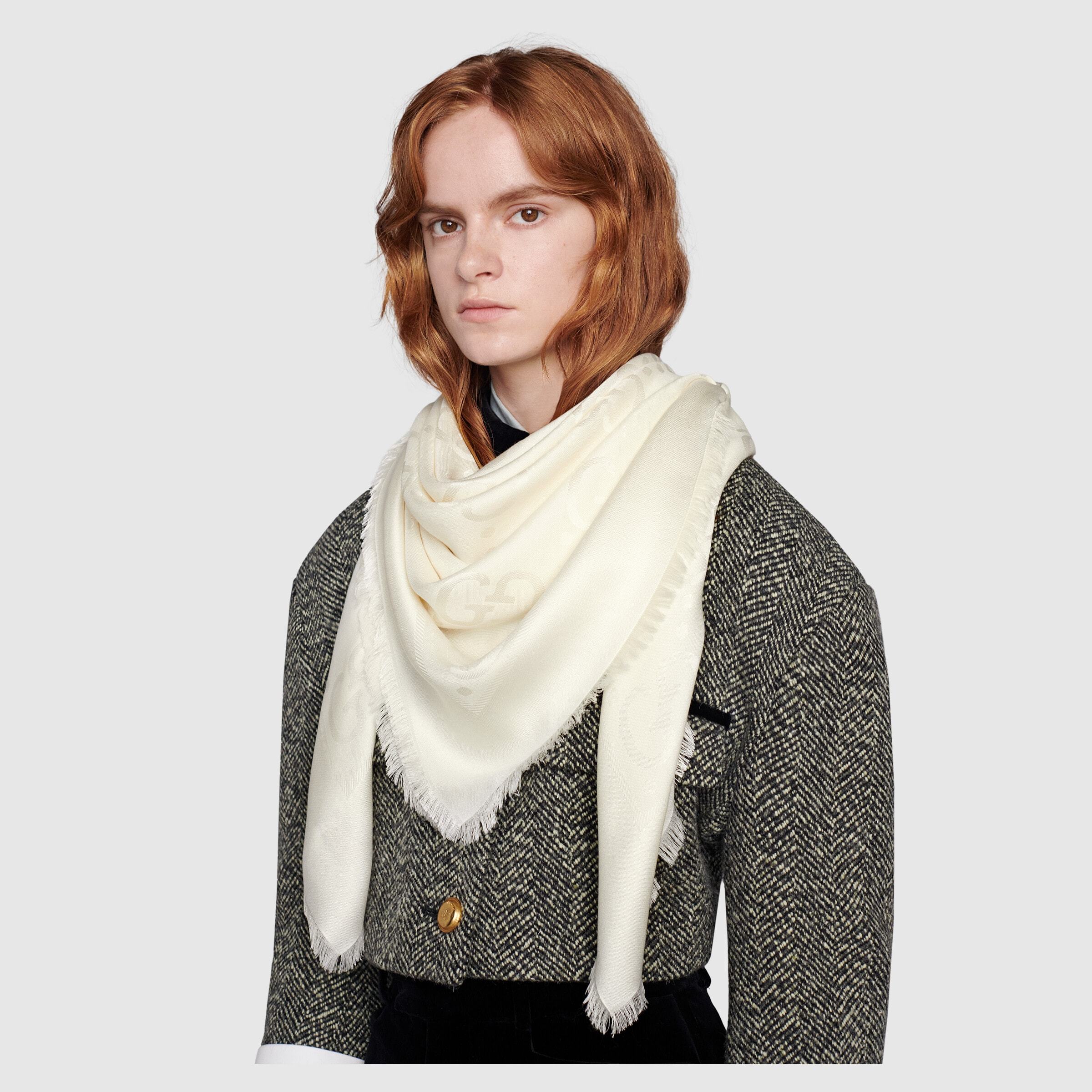 Gucci Patterned-jacquard Silk Scarf In White