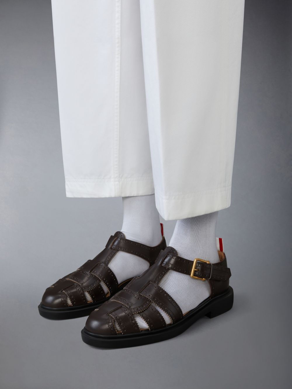 Thom Browne Fisherman Perforated Pebbled-leather Sandals In Black