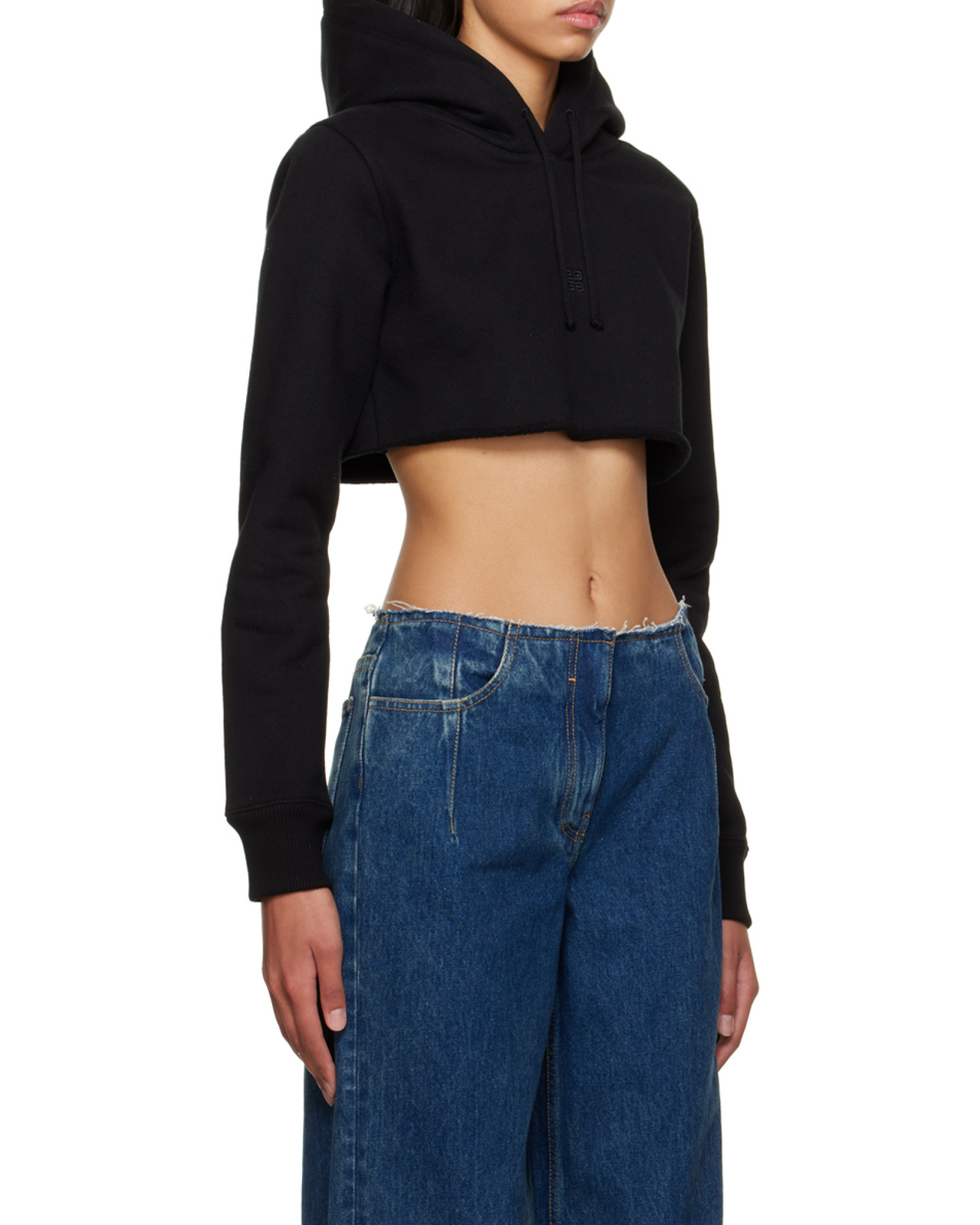 Givenchy Cropped Hoodie In Cotton In Blue