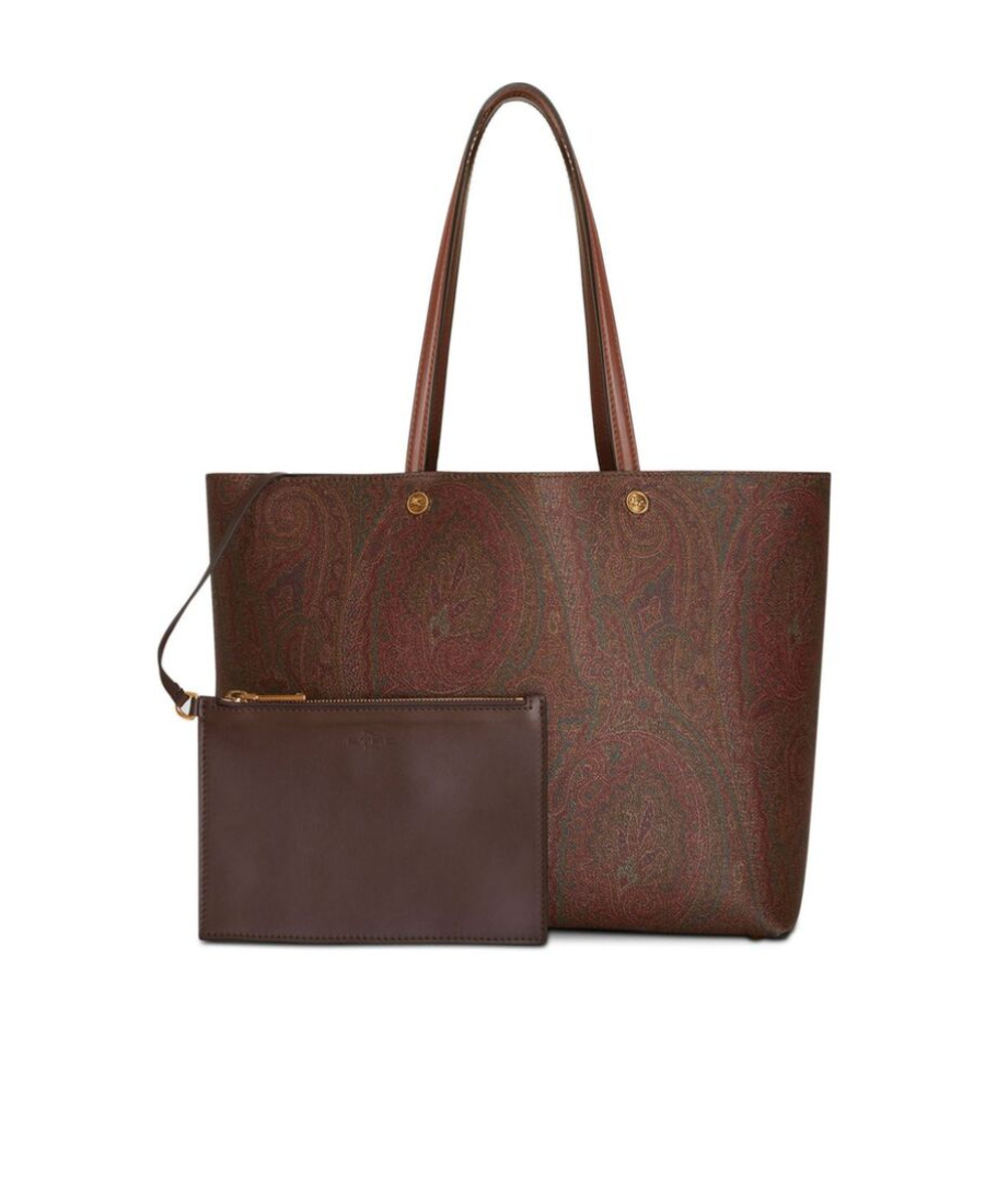 Etro Medium Canvas Shopping Bag With Paisley Pattern In Brown