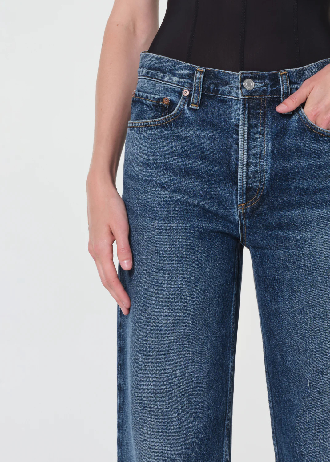 Agolde Denim Trousers With Belt Loops In Blue