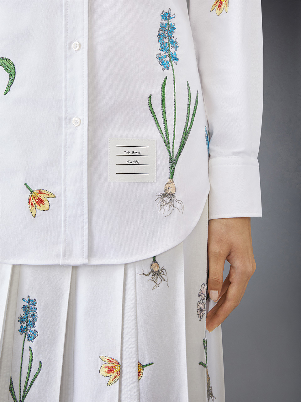 Thom Browne Floral Embroidered Cotton Button-down Shirt In White