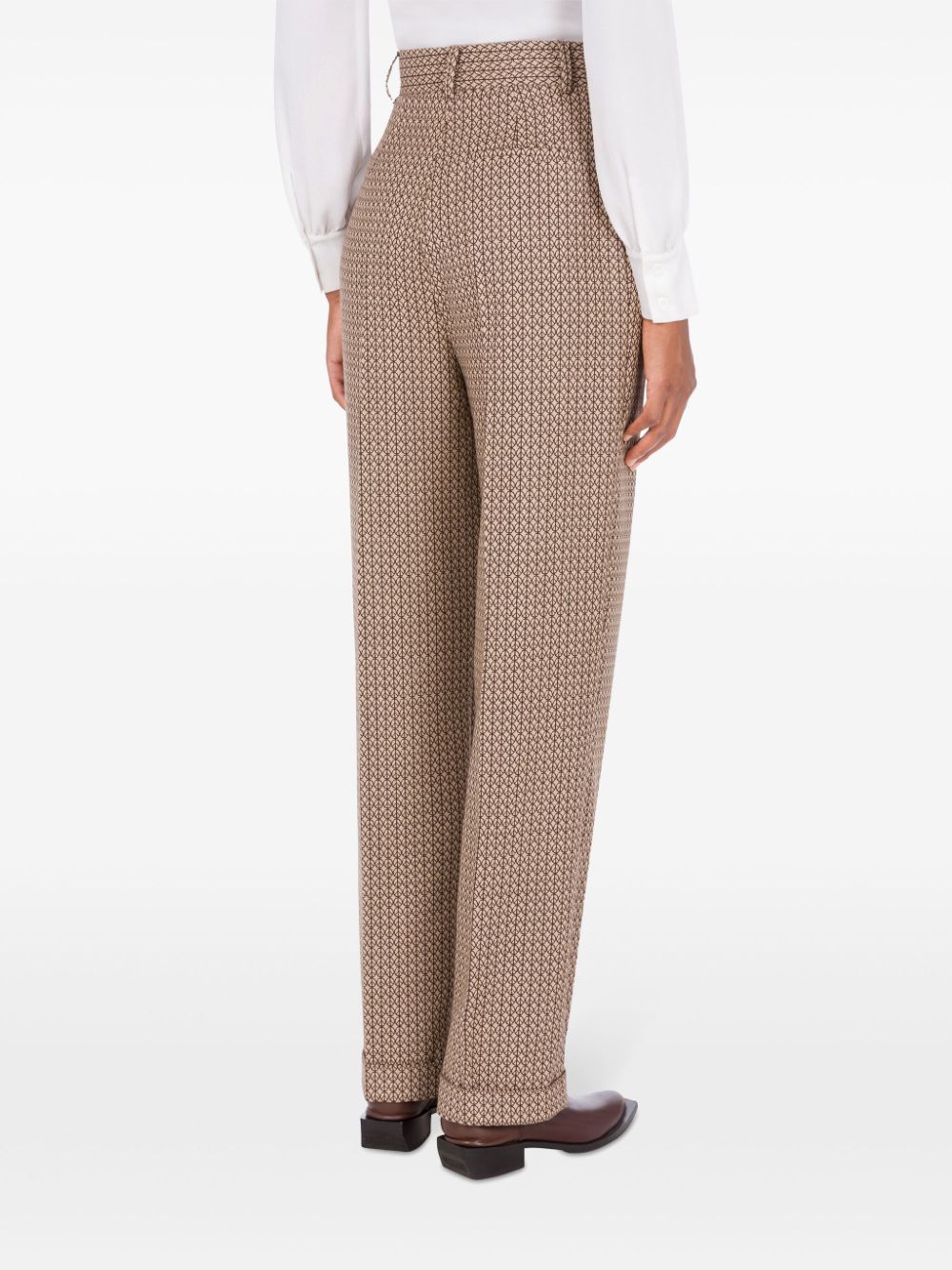 Moschino High-rise Straight Leg Trousers With Geometric Print In Brown