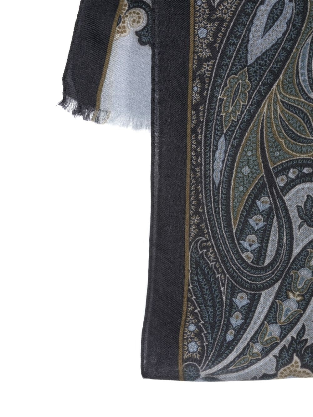 Etro Paisley Jacquard Frayed Edge Scarf In Gray