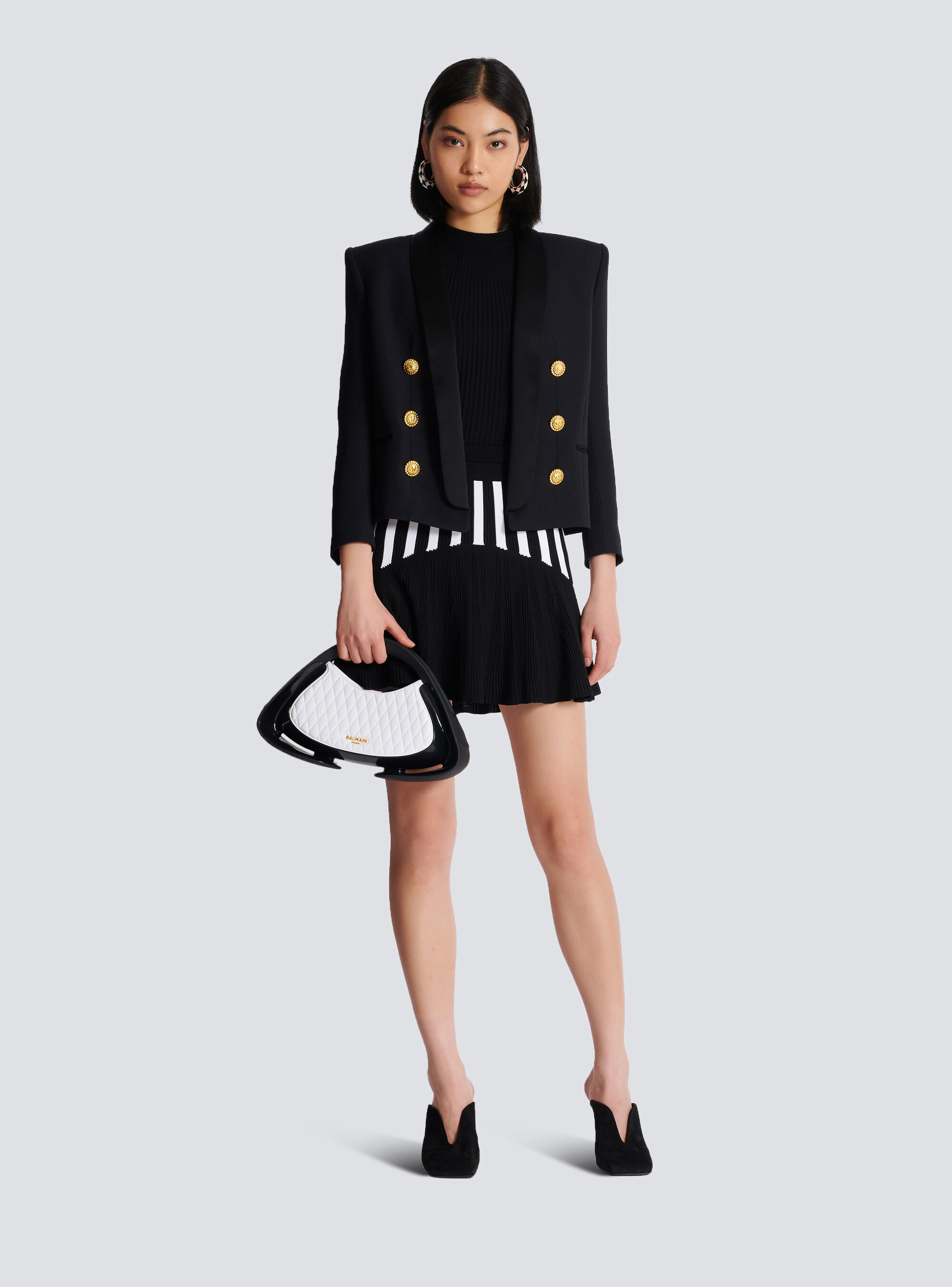 Balmain Striped Knit Pleated Mini Skirt In Black
