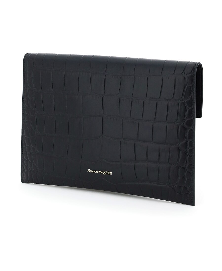 Alexander Mcqueen Croc Effect Envelope Clutch Bag In Black