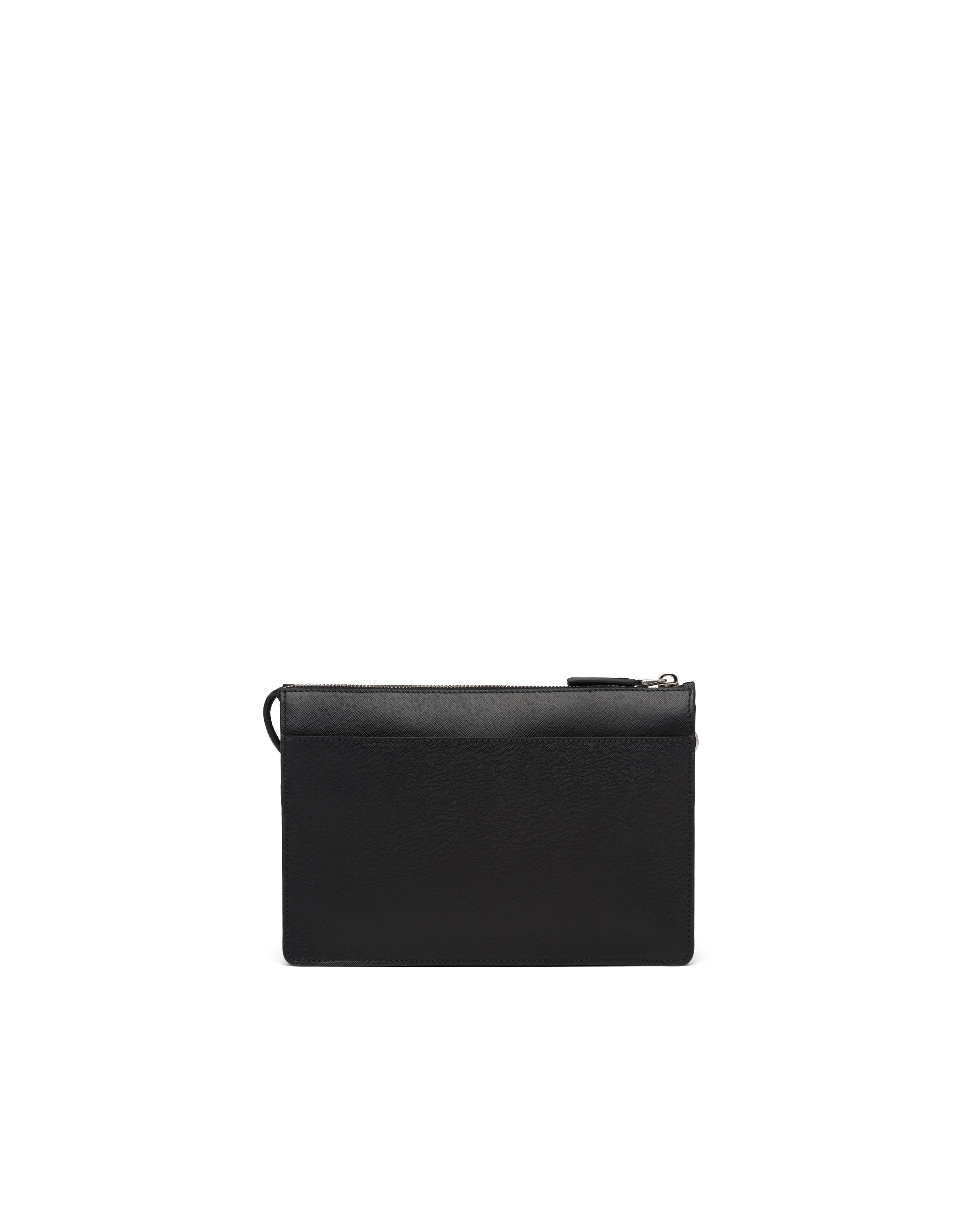 Prada Mens Black Logo-plaque Saffiano-leather Pouch In Black