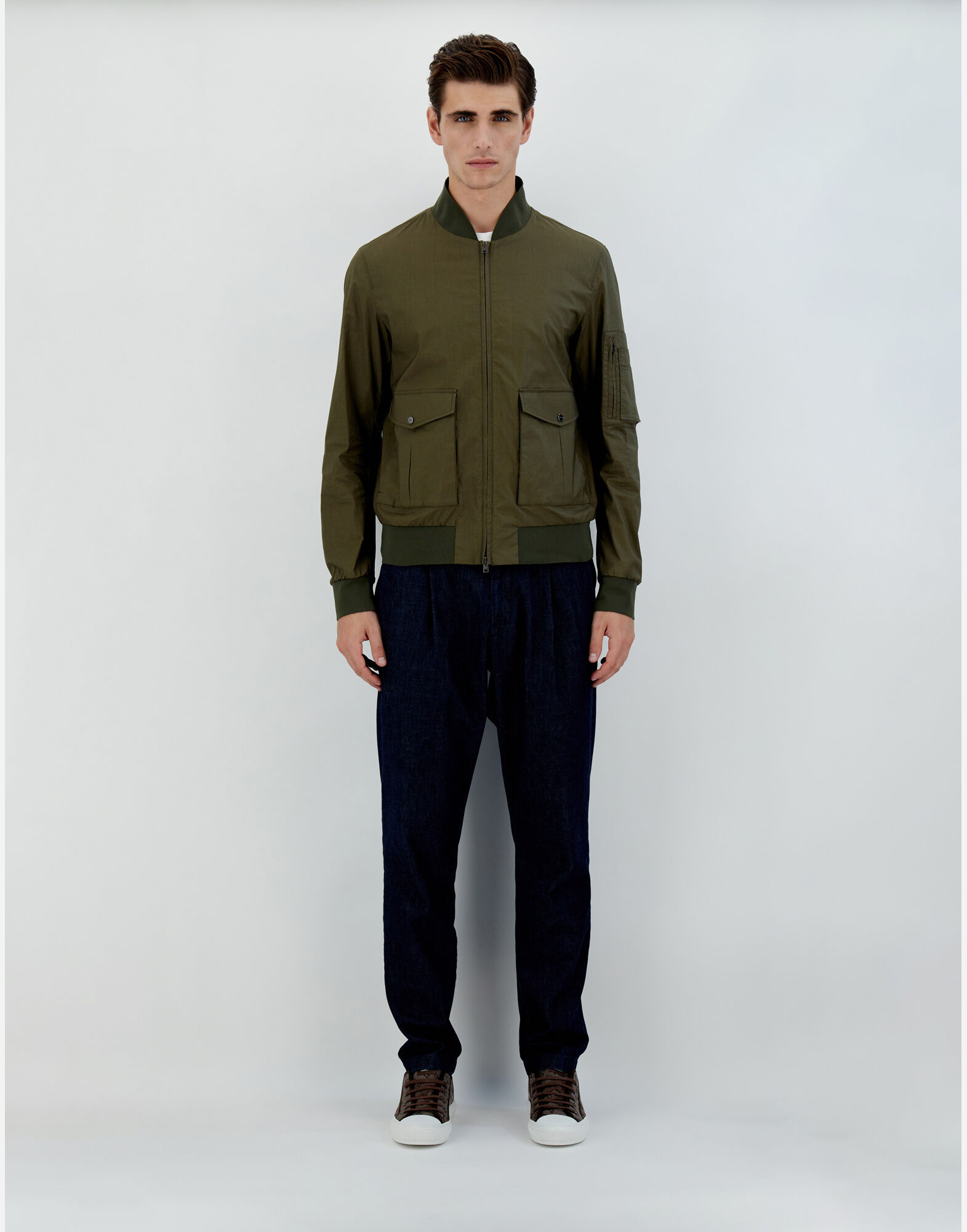 Herno Bomber Jacket In Light Cotton Stretch In Brown